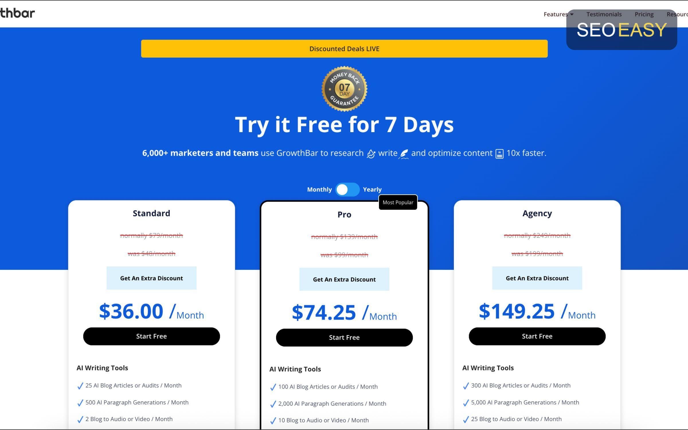 Bảng giá tham khảo của GrowthBar 