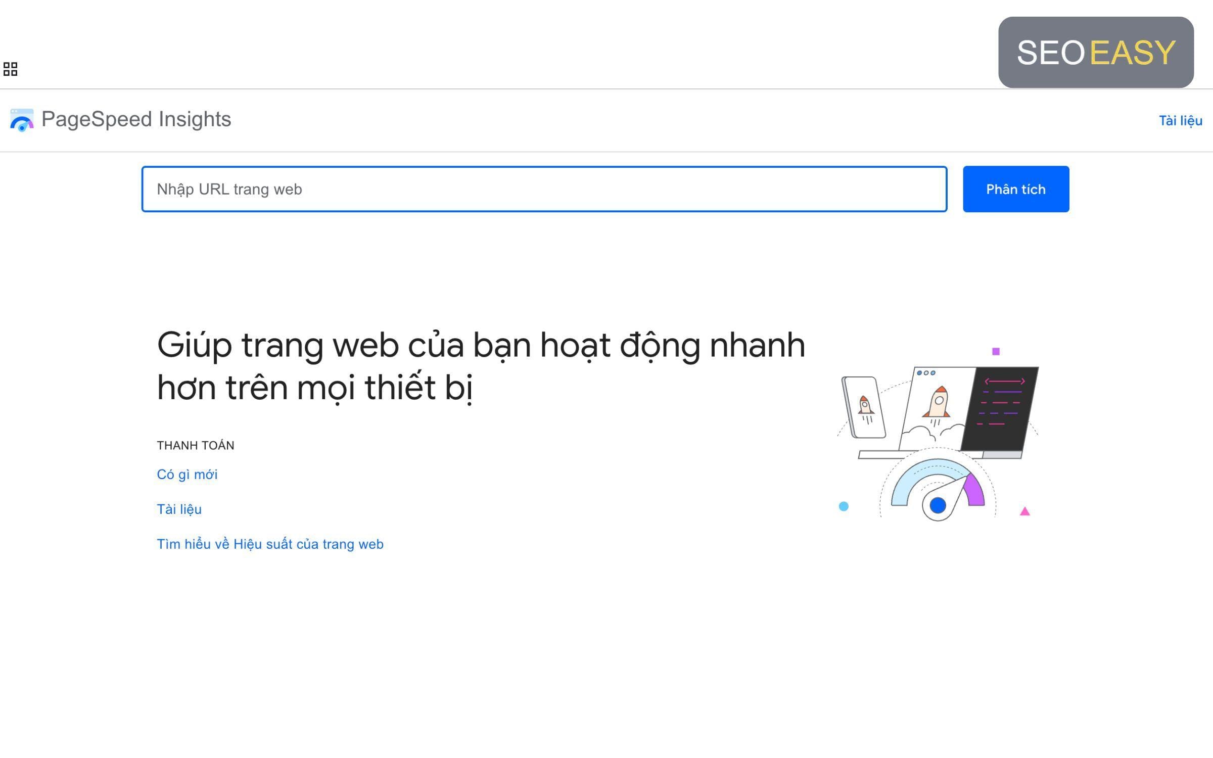 Giao diện chính của công cụ Google PageSpeed Insights (PSI)