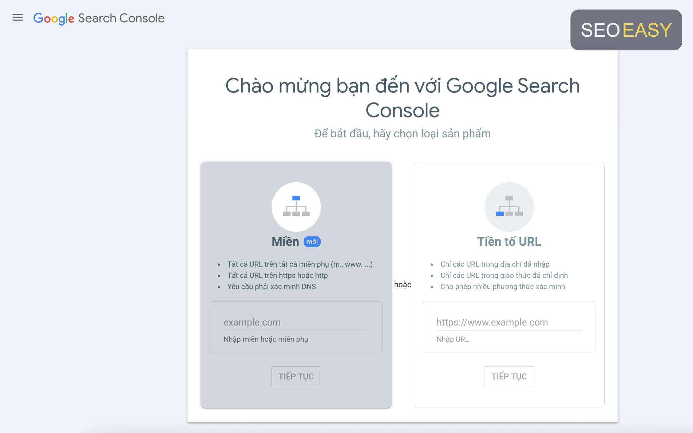 Giao diện của Google Search Console (GSC)