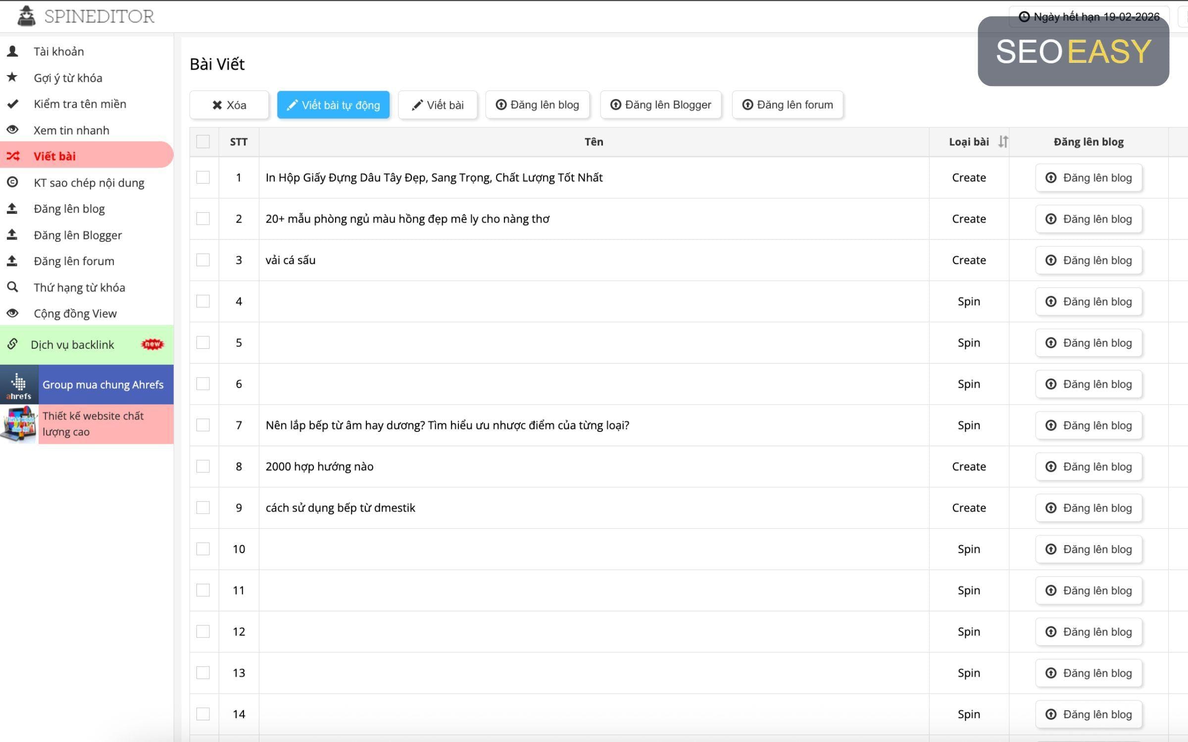 Giao diện trực quan của Spineditor giúp SEOer dễ dàng sử dụng 