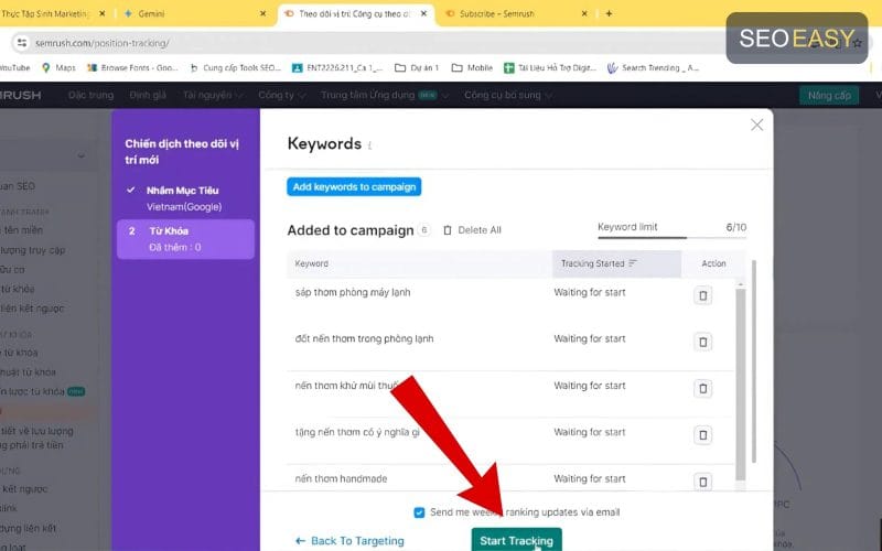 Nhấn Start Tracking để bắt đầu theo dõi 
